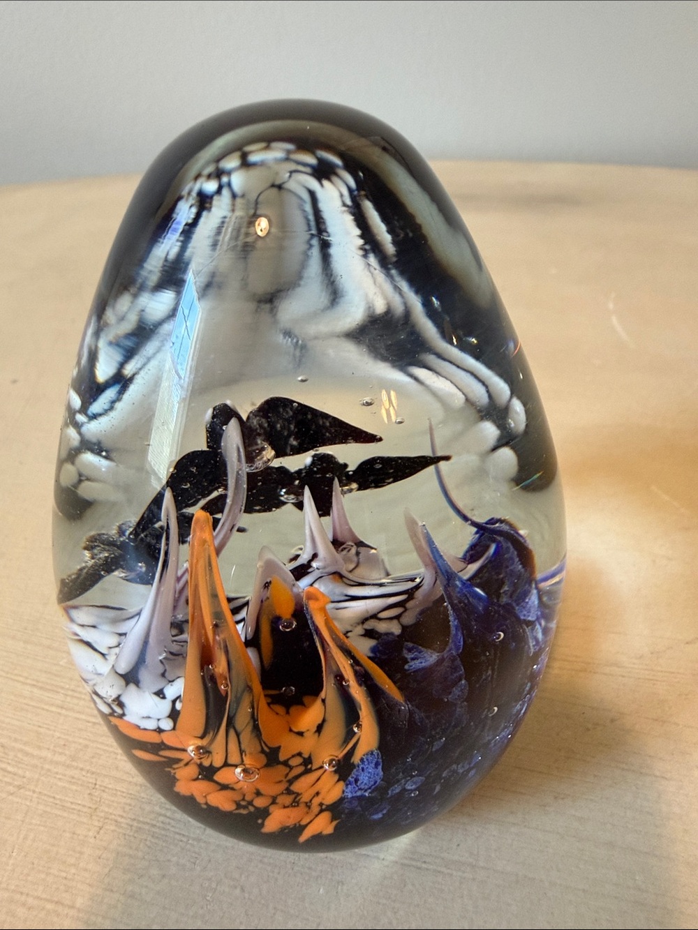 Handcrafted Glass Art Paperweight with Black Bats Orange and Blue Accents EUC - Picture 6 of 8